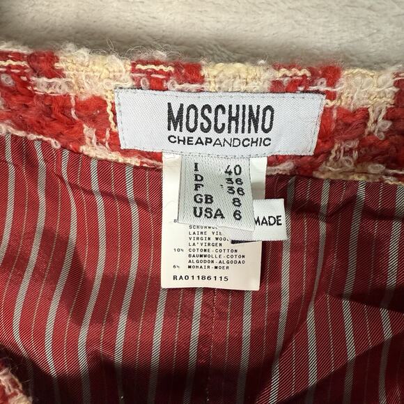 VTG Moschino Cheap Chic Houndstooth Wool Red Midi Pencil Skirt Womens Size US 6 - Picture 4 of 9